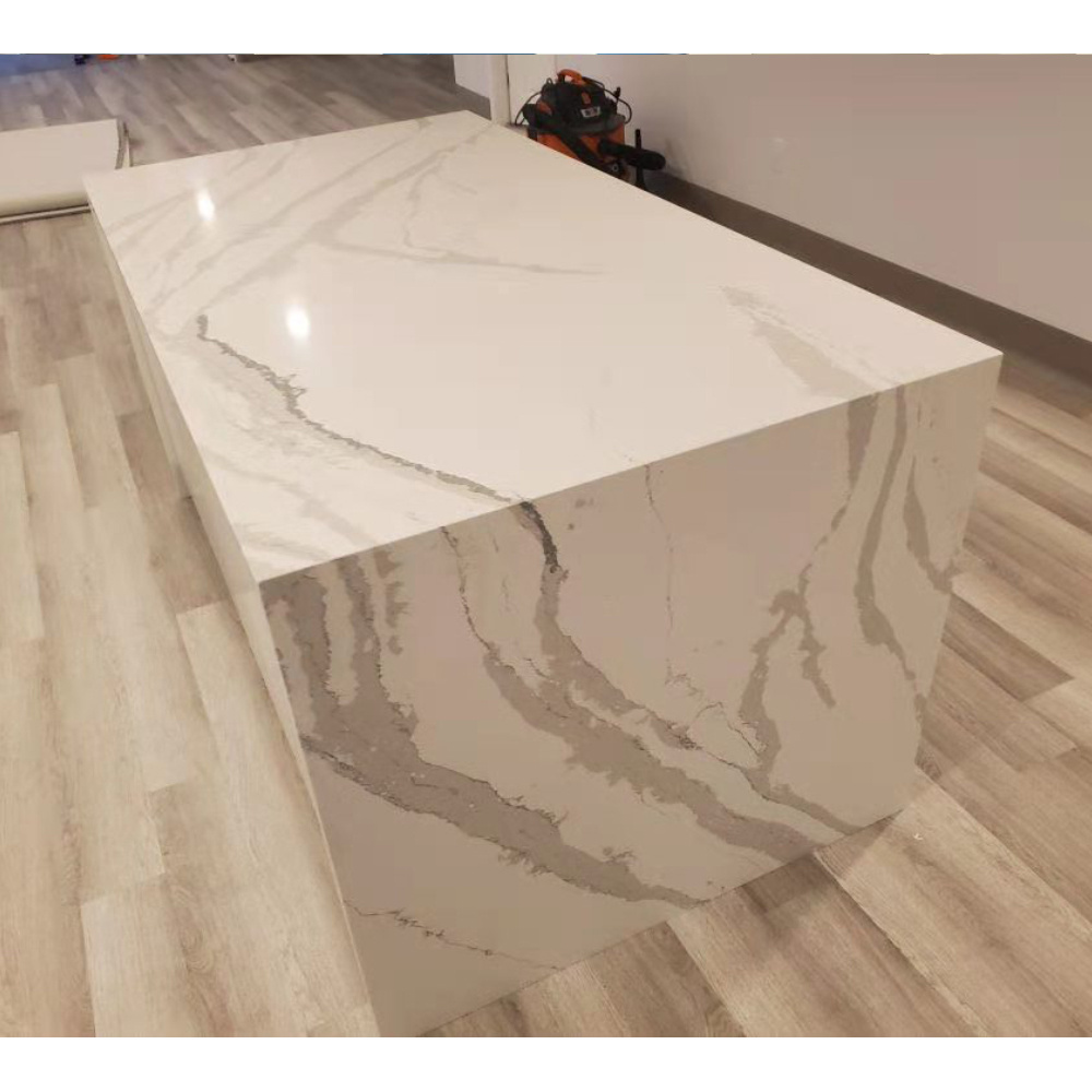 Cut-to-Size Kitchen Artificial Quartz Marble Granite Stone Carrara White Calacatta Vanity Quartz Countertop with Grey Veins