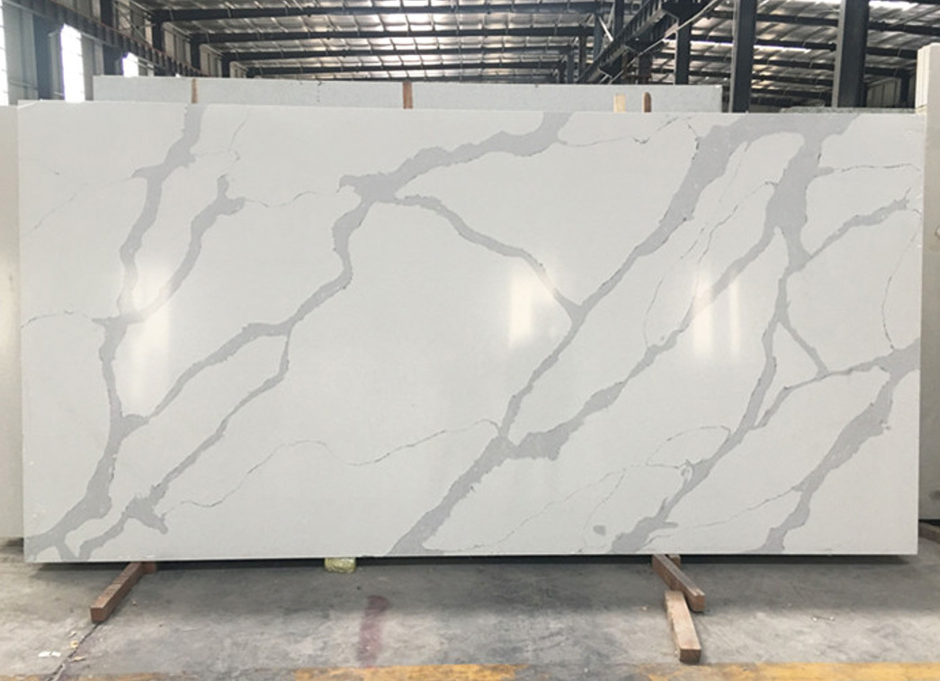 Chinese Jumbo Size Extra Large Big Wholesale Price White Calacatta Polished Artificial Quartz Stone Slabs For Kitchen Countertop