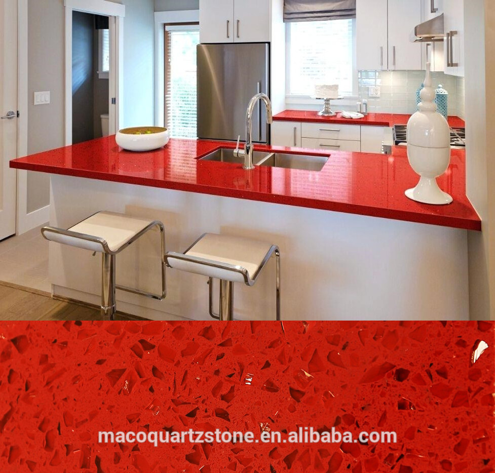 Red Strawberry Galaxy Artificial Quartz Stone Slab Countertops