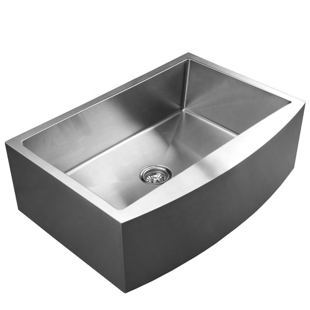 Hot sale modern novel design silver color handmade brushed front farmhouse single bowl stainless steel 304 apron kitchen sink