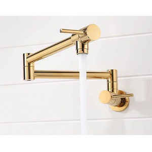 Modern 360 Rotating Space Saving Widespread Rose Gold Brass Wall Mounted Kitchen Pot Filler Faucet