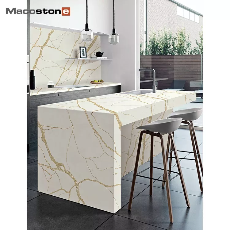 MC9270 Artificial Quartz Stone Slabs Faux Stone Panel White Calacatta Kitchen Countertop Worktop Slab