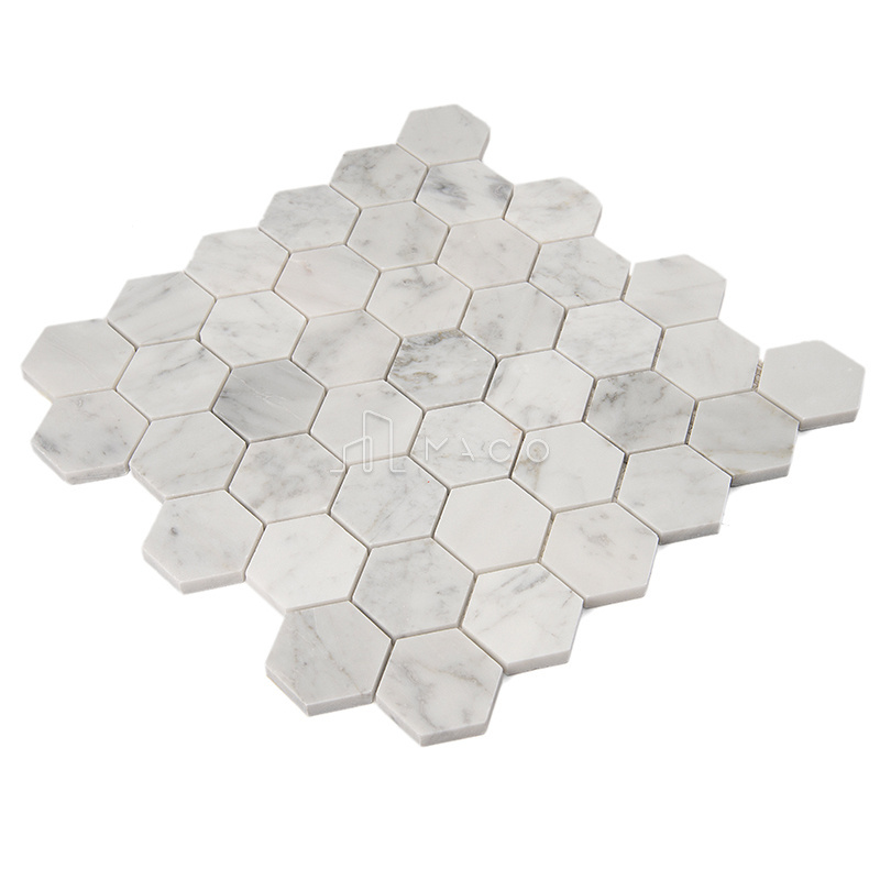 Carrara White Color Sliced  Marble Stone Tile Hexagon Mosaic for Backsplash and Garden Flooring