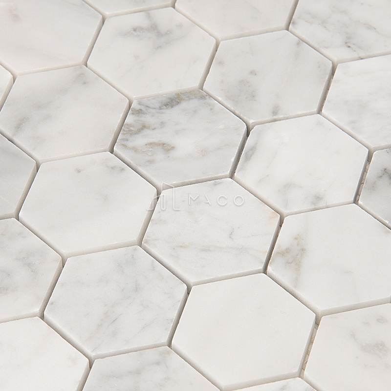 Carrara White Color Sliced  Marble Stone Tile Hexagon Mosaic for Backsplash and Garden Flooring