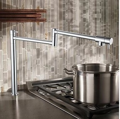 Modern 360 Rotating Space Saving Widespread Rose Gold Brass Wall Mounted Kitchen Pot Filler Faucet