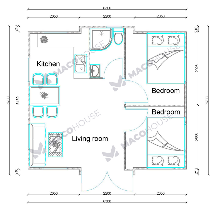 2 Bedroom Portable Living Modular House China Shipping Prefabric house Construction Building 20ft 40ft Expandable Folding House