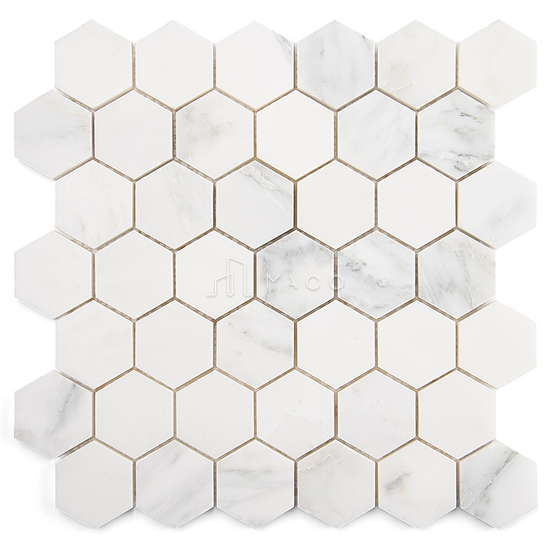 Carrara White Color Sliced  Marble Stone Tile Hexagon Mosaic for Backsplash and Garden Flooring