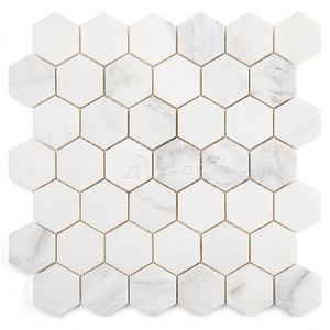 Carrara White Color Sliced  Marble Stone Tile Hexagon Mosaic for Backsplash and Garden Flooring