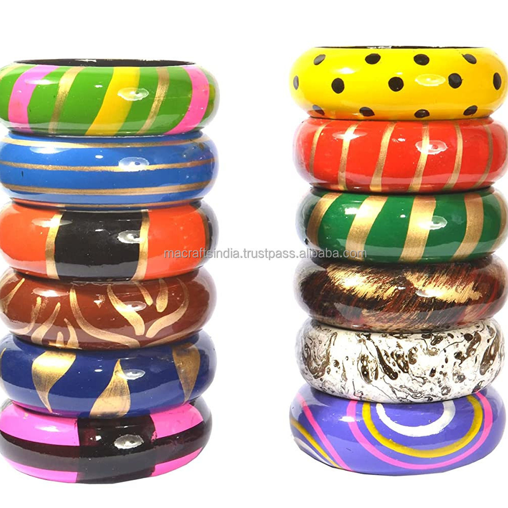 Hand Painted Wooden Bangles Painted  Design For Women and Girls Wooden Bangles Bracelets Girls Hand Painted Bangle Bracelets