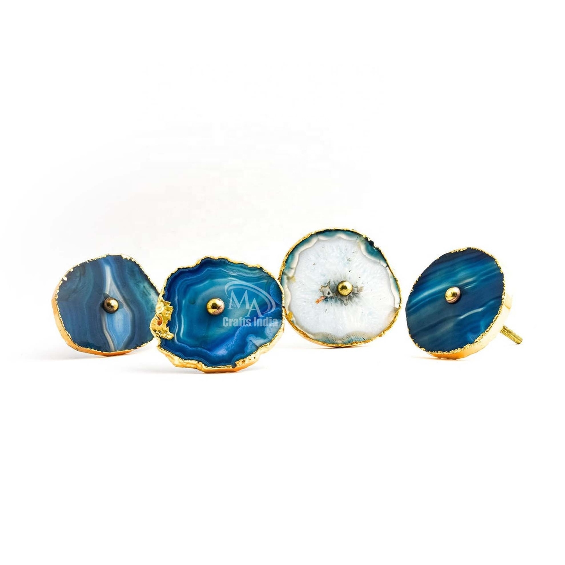 Hot sale Knob Agates Knobs Blue Agate Stone with color Gold Trim Handles Knobs Hardware 100 PC Malti