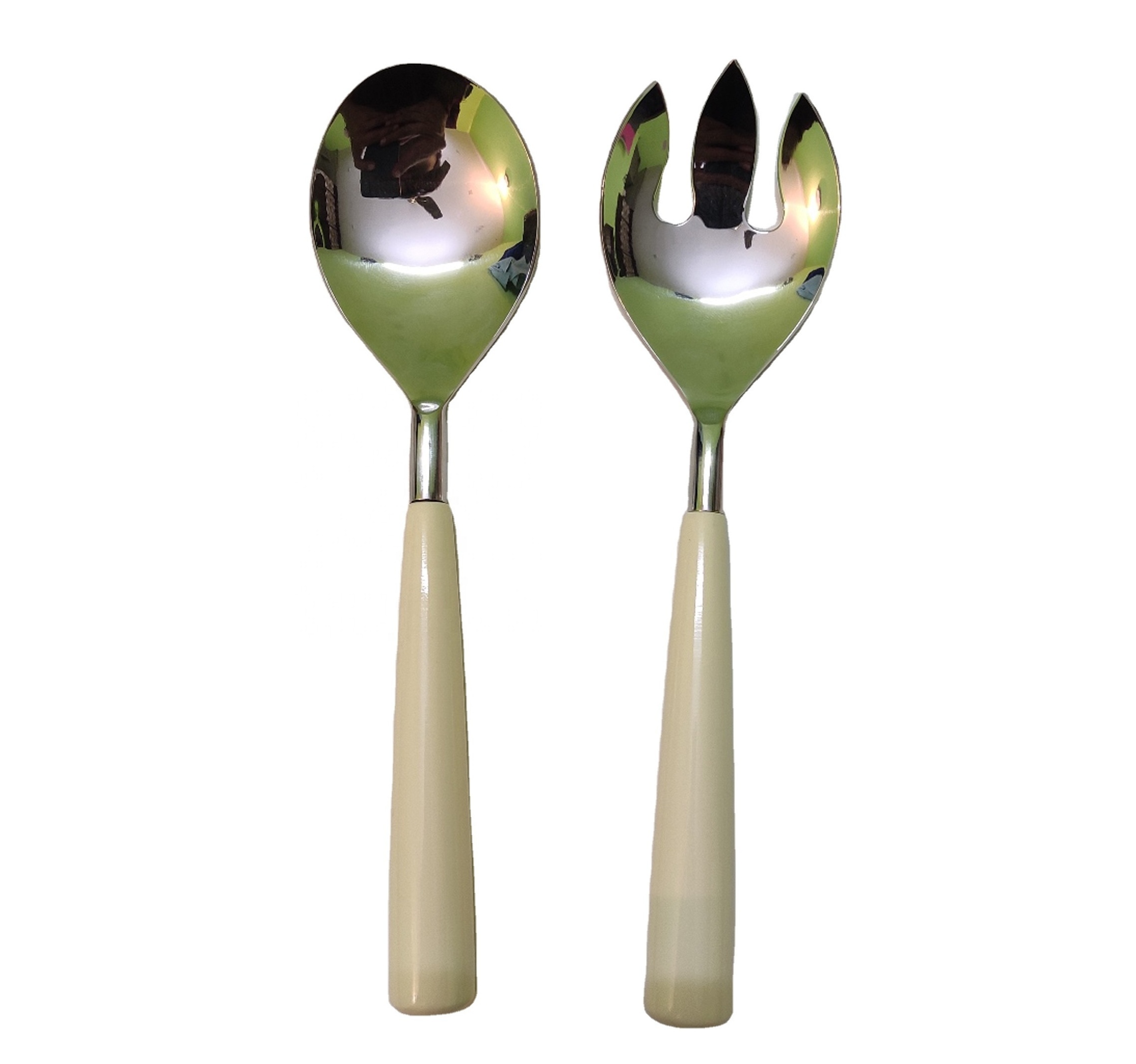 High-Quality salad server spoon set of 2 pieces made of Steel and Epoxy MOP Resin Ivory with Beautiful Multi Color at Best Price