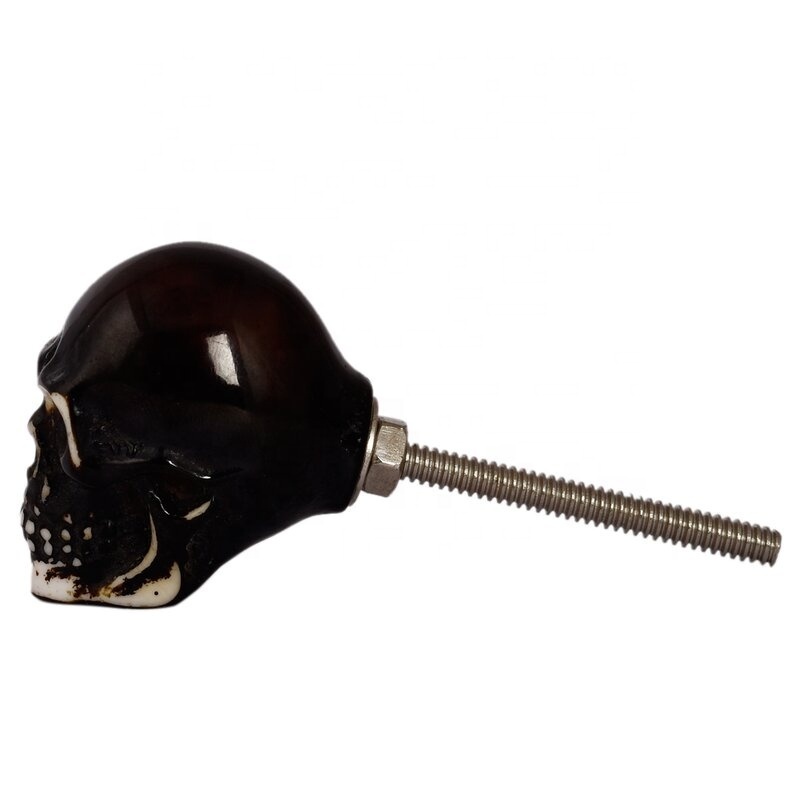 Premium Quality Resin Skull Black and White Antique Dresser Wardrobe Door Knob from India