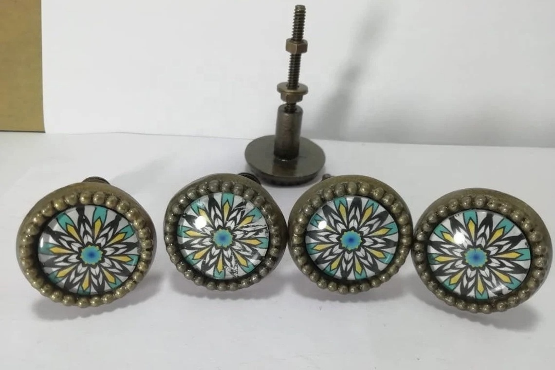 Vintage church stained glass Glass Cabochon Bronze cabinet Dresser Knobs pull Dresser Pull Cabinet Knobs  Furniture Knobs