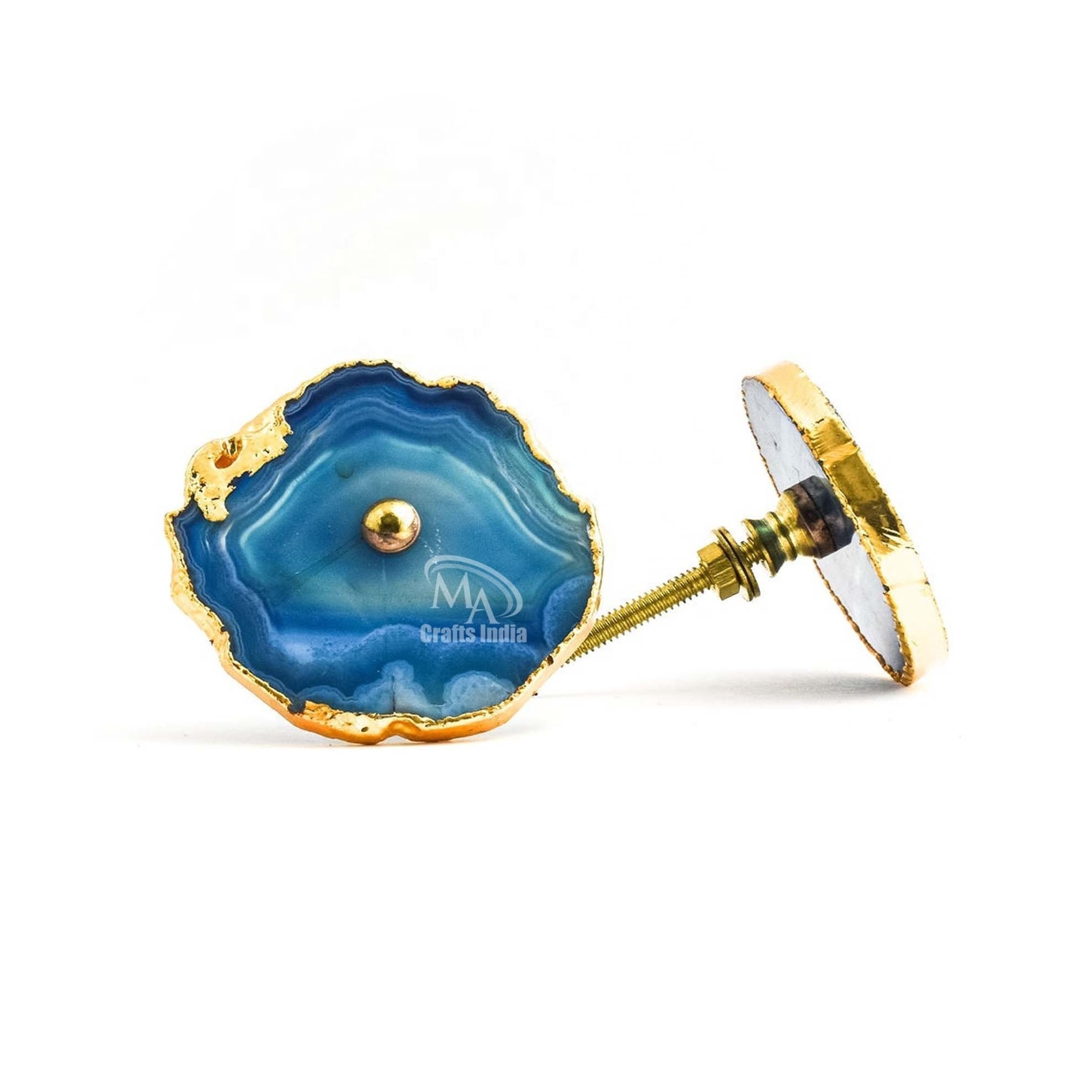 Hot sale Knob Agates Knobs Blue Agate Stone with color Gold Trim Handles Knobs Hardware 100 PC Malti