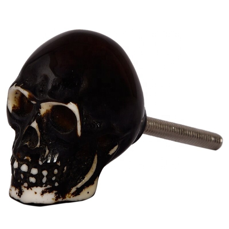 Premium Quality Resin Skull Black and White Antique Dresser Wardrobe Door Knob from India