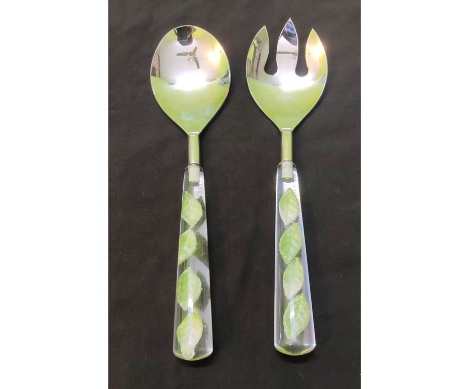 High-Quality salad server spoon set of 2 pieces made of Steel and Epoxy MOP Resin Ivory with Beautiful Multi Color at Best Price