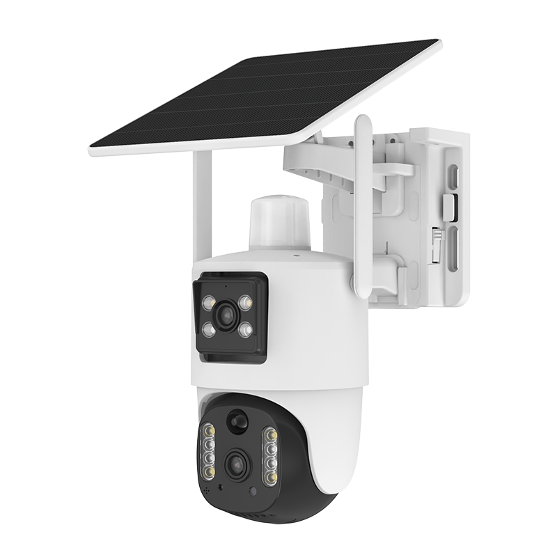 V380 4MP dual lens solar camera strap 7w solar panel 8000mah battery 360 degree PTZ camera motion detection bullet camera