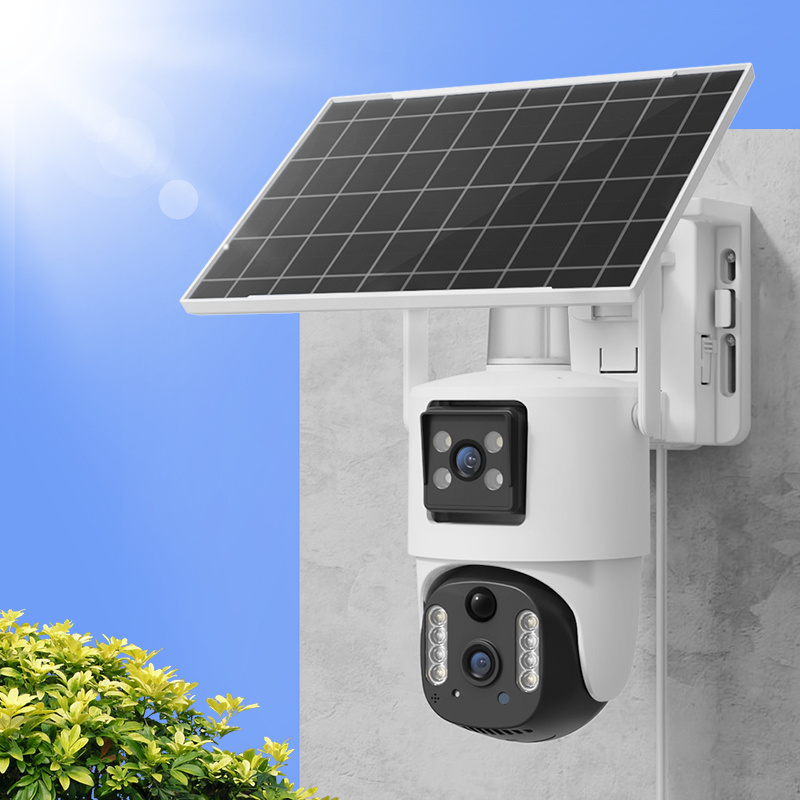 V380 4MP dual lens solar camera strap 7w solar panel 8000mah battery 360 degree PTZ camera motion detection bullet camera