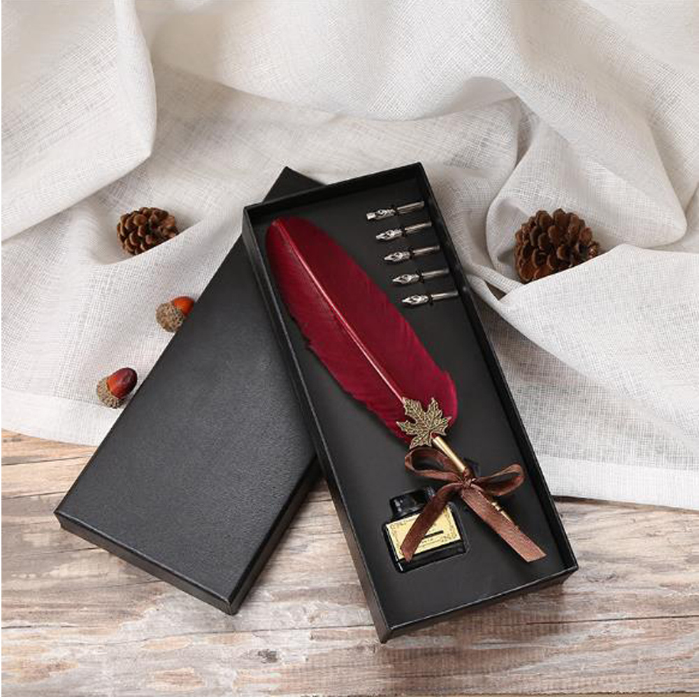 Antique Feather Dip Pen Set, Writing Quill Ink Dip Pen set Best Christmas Gifts