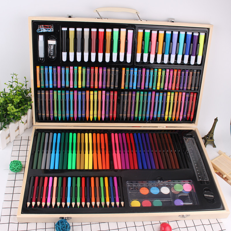 180 PCS Coloring Art Set Painting & Drawing Supplies Kit, Watercolor Pencils Oil Pastels Crayons, Brush with Wooden Art Case