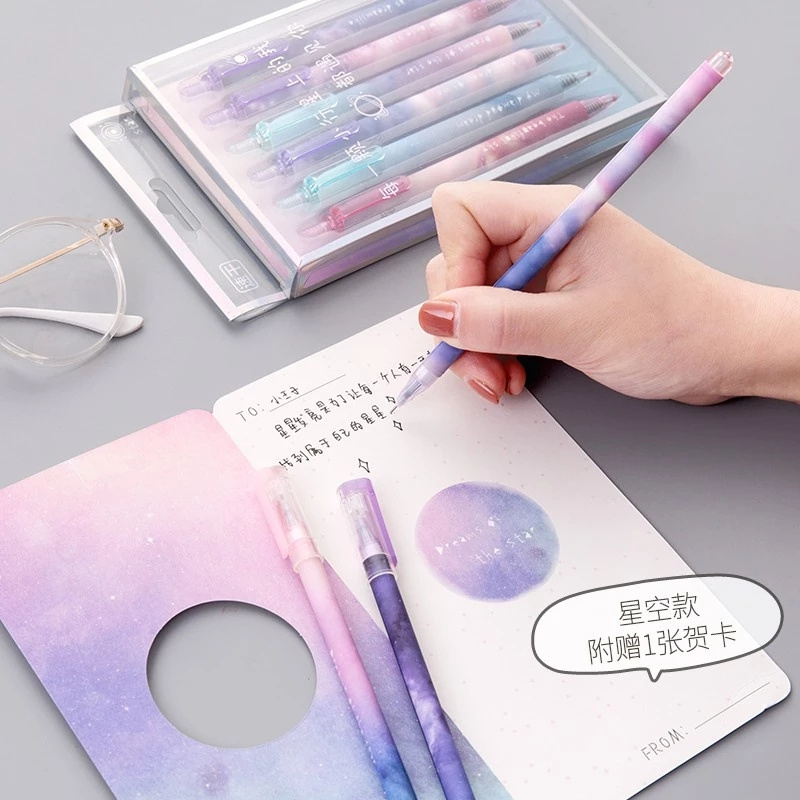 12 Colors Galaxy Starry Sky Design Gel Pens, Black Ink Roller Ball Pen Set, Starry Night Gel Ink Pen for Office School Supplies