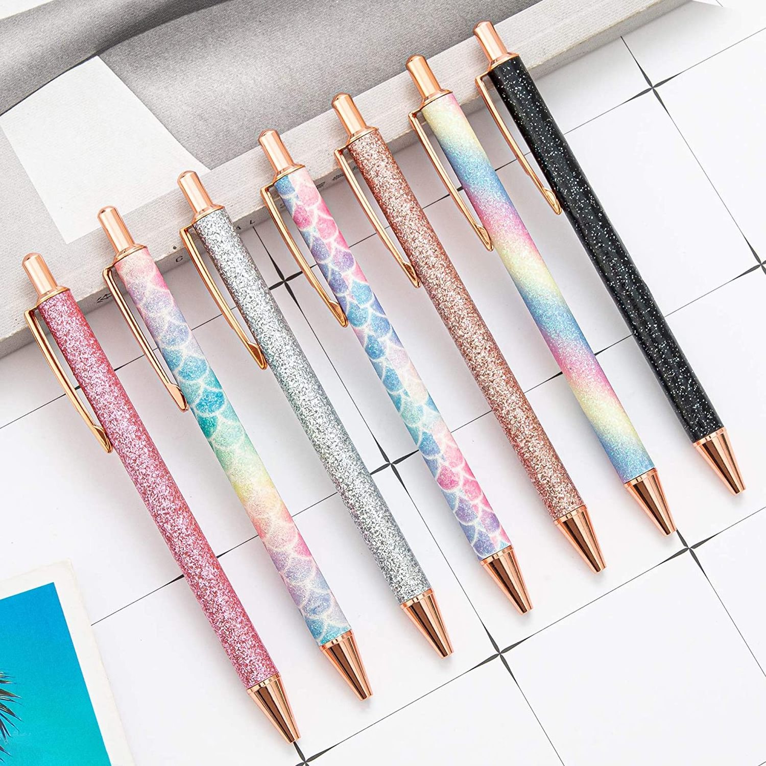 Cute Pens for Women Girls Fancy Pretty Decorative Glitter Body, Bulk Office Retractable Ballpoint Pens Weeding Pen