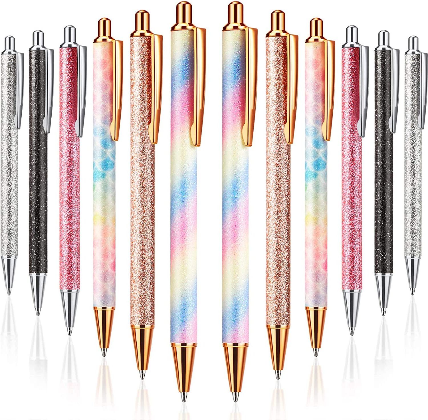 Cute Pens for Women Girls Fancy Pretty Decorative Glitter Body, Bulk Office Retractable Ballpoint Pens Weeding Pen