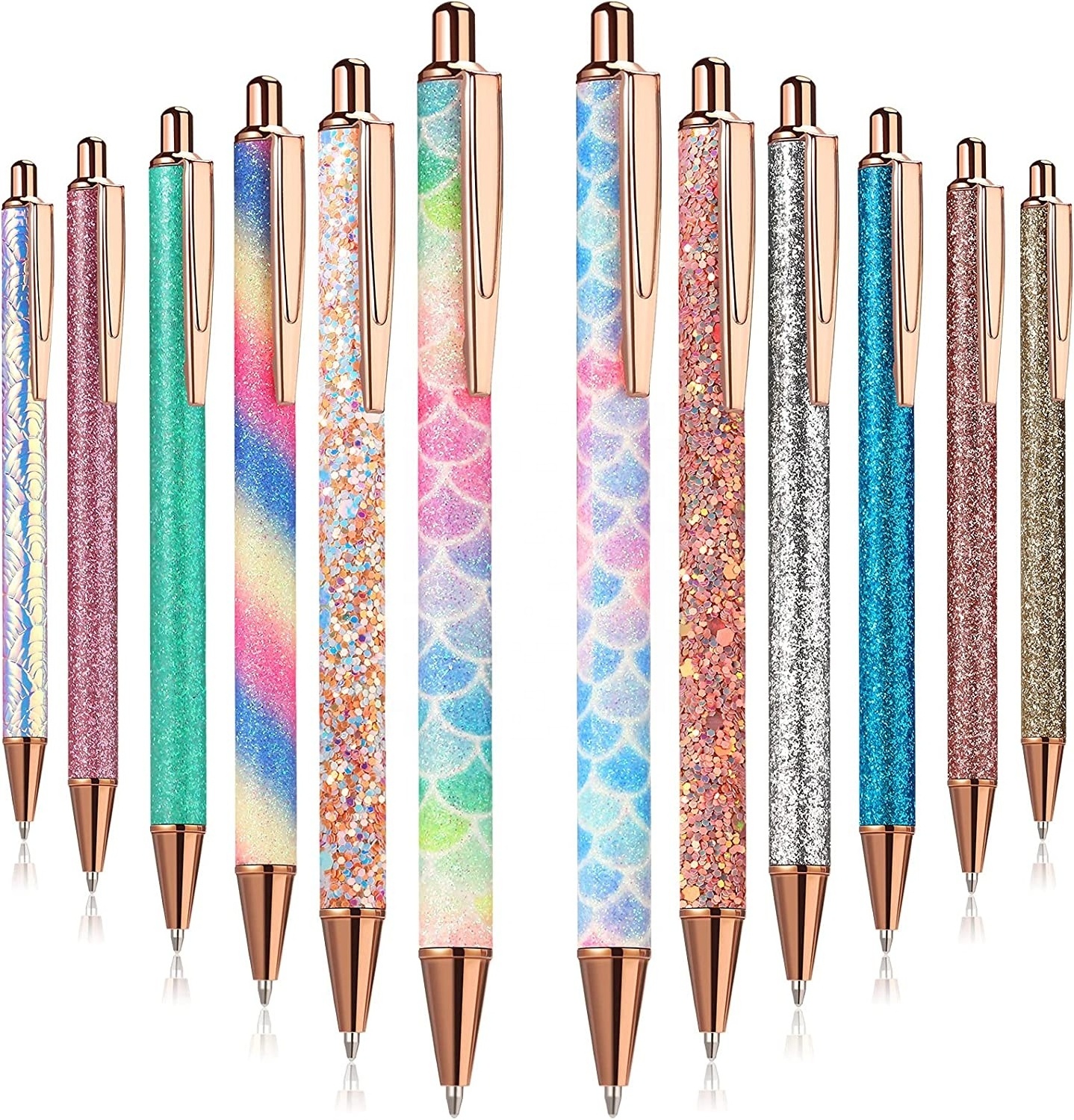 Cute Pens for Women Girls Fancy Pretty Decorative Glitter Body, Bulk Office Retractable Ballpoint Pens Weeding Pen