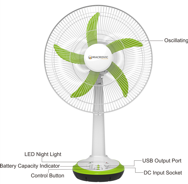 18 Inch Two Batteries AC/DC Portable Rechargeable Solar Cooling Fan With Led Light