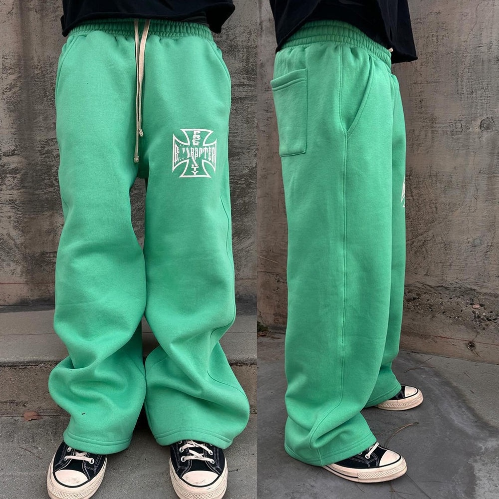 Custom Logo Streetwear Acid Wash Sweat Pants Jogger Heavyweight Vintage Wide Straight Leg Flare Men Baggy Sweatpants