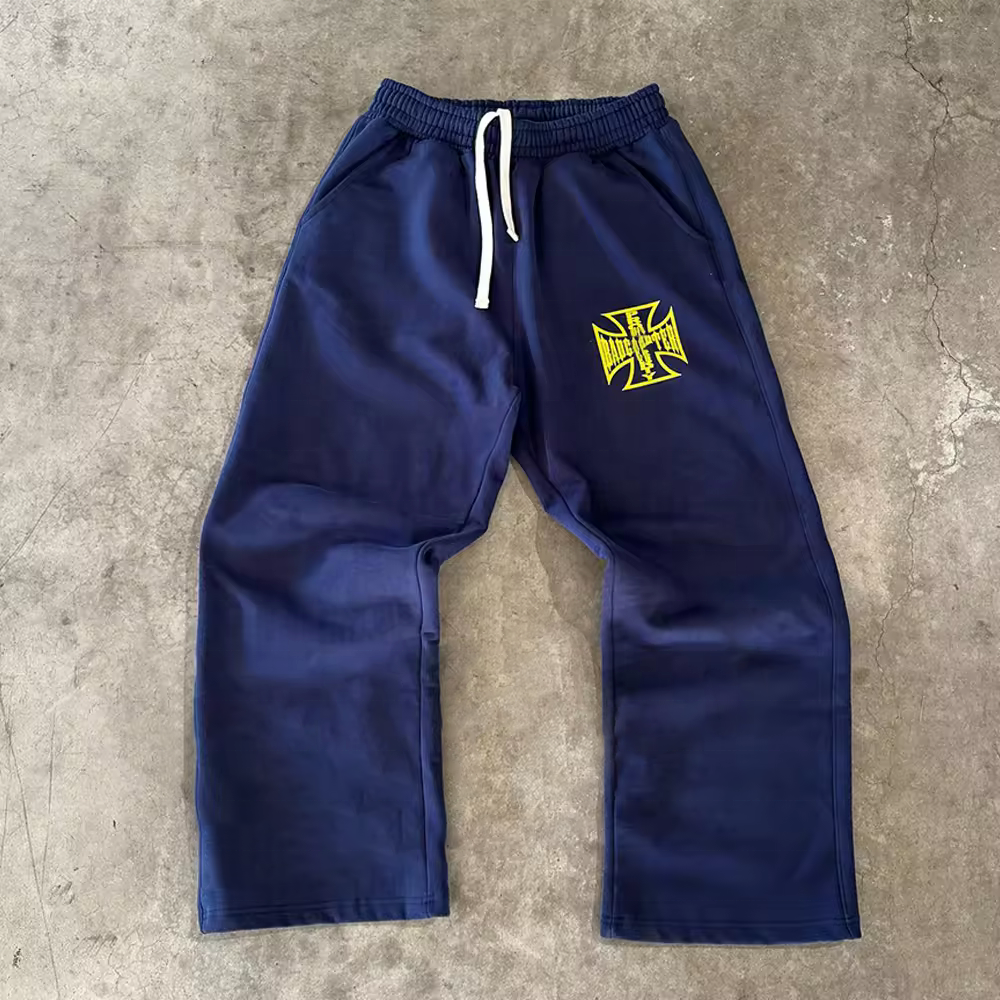 Custom Logo Streetwear Acid Wash Sweat Pants Jogger Heavyweight Vintage Wide Straight Leg Flare Men Baggy Sweatpants