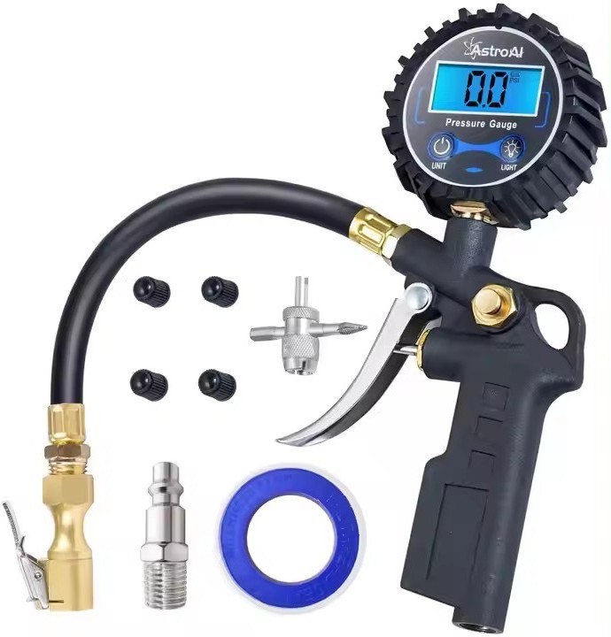 Portable Digital Pressure Gauge 250PSI LED Display Tyre Air Gauge  With Dual Head Chuck Rubber Fitting Car Tire Deflator Gun