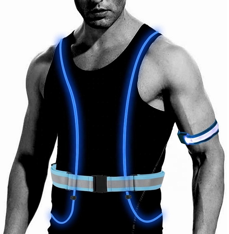 360 Degree Reflective Vest for Running or Cycling with Multicolored LED Fiber Vest