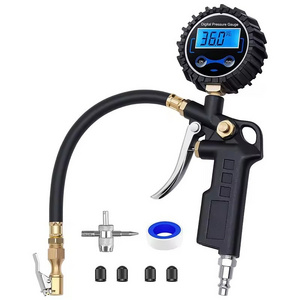 Portable Digital Pressure Gauge 250PSI LED Display Tyre Air Gauge  With Dual Head Chuck Rubber Fitting Car Tire Deflator Gun