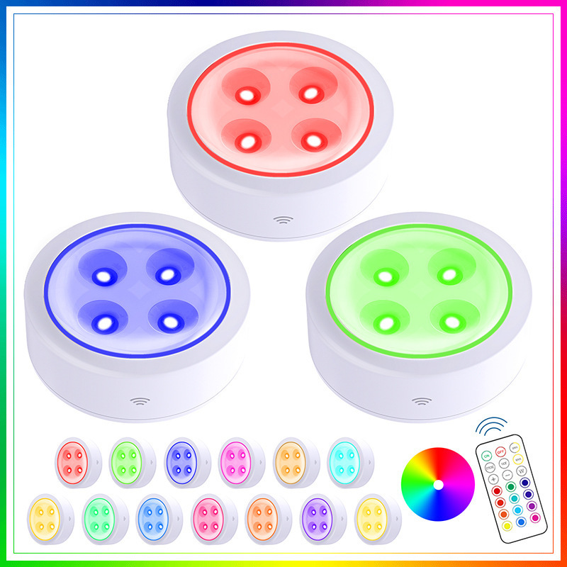 Wireless Remote Control LED Puck Light Wireless Remote Control Led 13 Colors RGB Night Closet Lamp Mini Puck Light