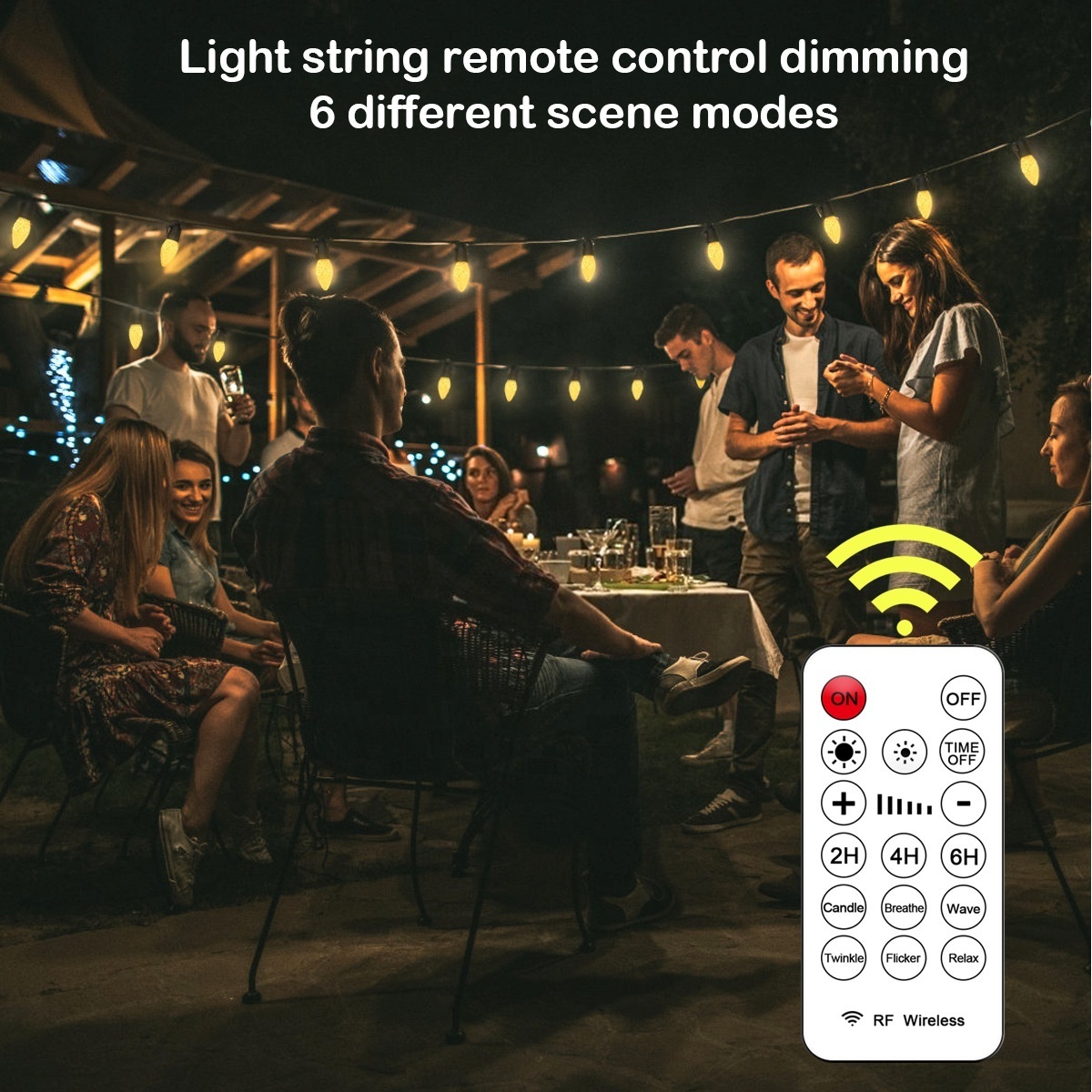 Outdoor LED Christmas light string RF remote dimmable warm yellow LED bulb with a total length of 15 meters and 20