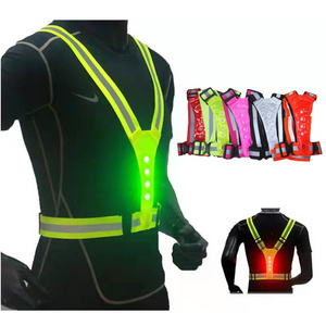 High Visibility Warning Lights Adjustable Elastic Safety Straps LED Reflective Belt Running Vest