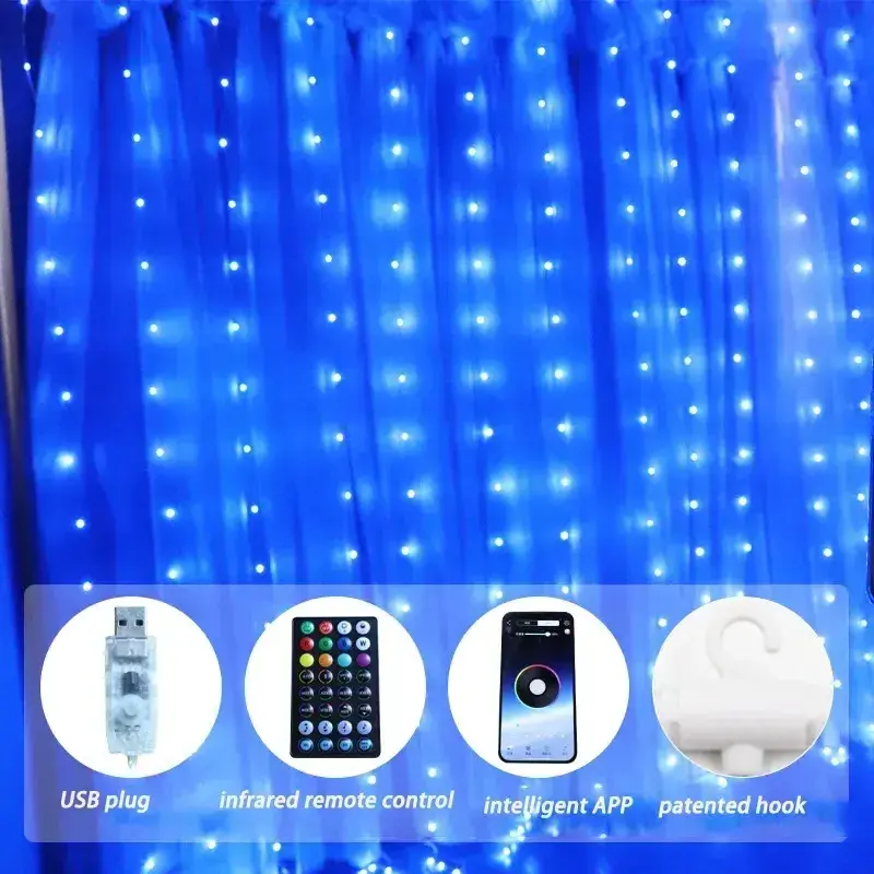 3x3m 300Leds String Decorative Garland String Lights Remote Control APP Window Waterproof Fairy Led Curtain Light