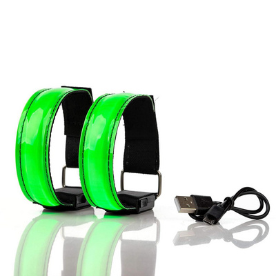 LED Running Arm Strap Light Rechargeable Reflective Leather Arm Strap LED Wrist Band LED Rechargeable Armband