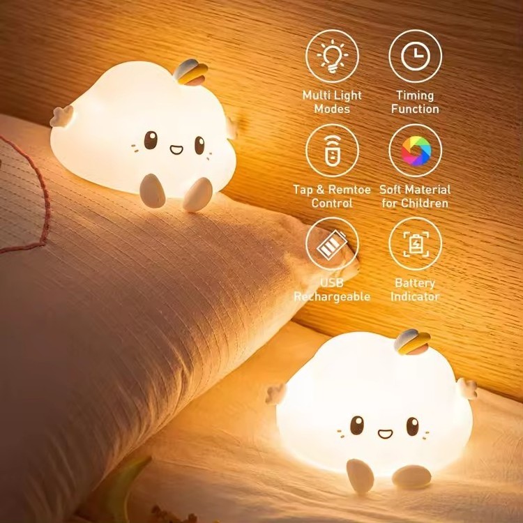 Cute Cloud Lamp Baby Silicone Night Light USB Rechargeable Portable Light with Timer Bedroom Sleep Lamp