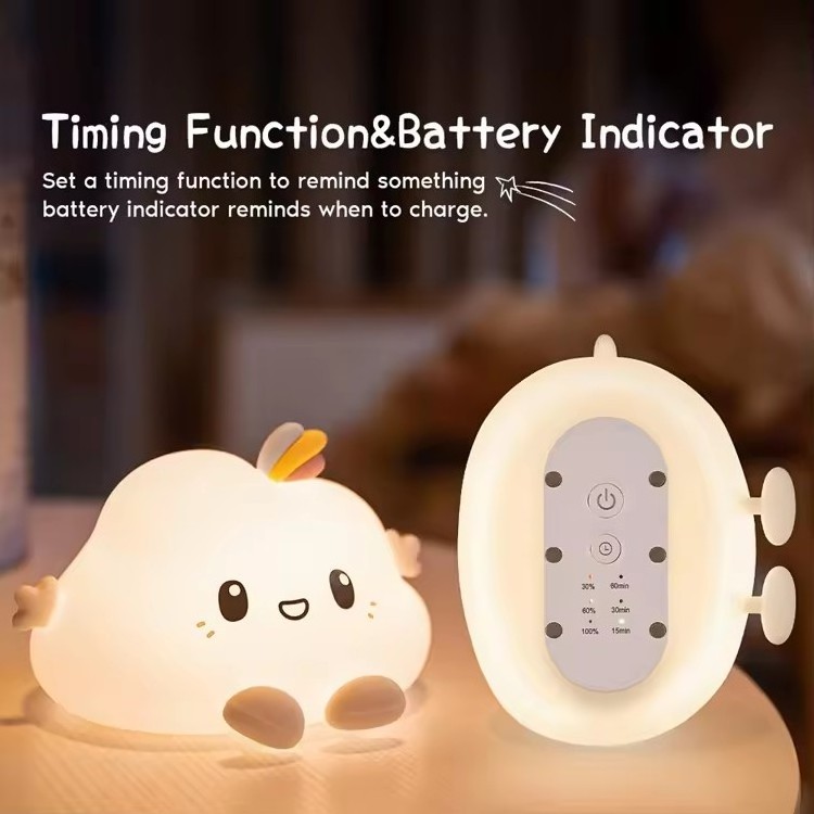 Cute Cloud Lamp Baby Silicone Night Light USB Rechargeable Portable Light with Timer Bedroom Sleep Lamp