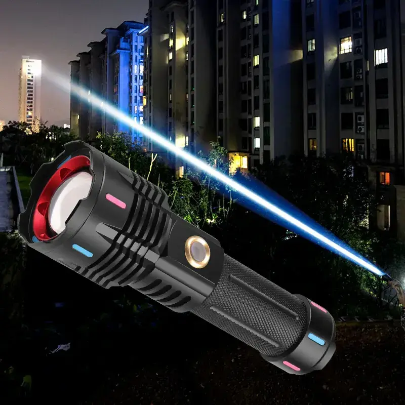 18650 Newest 30W 10km Powerful Flashlight 10000LM Rechargeable Torch Light fluorescence colorful LED Flashlight Tactical Lantern