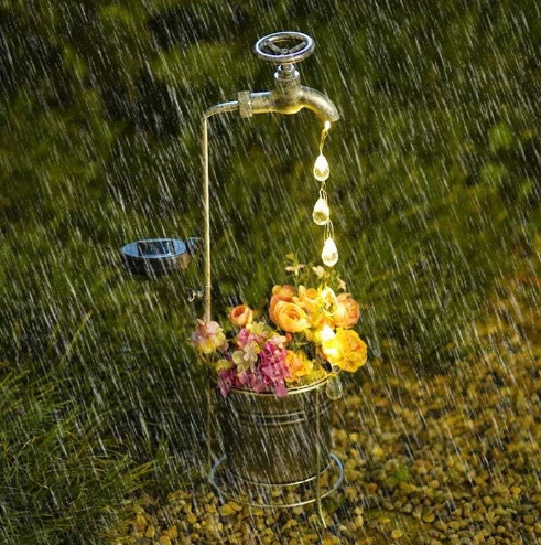 Solar Powered Faucet Decorative Garden Light Outdoor Waterproof Courtyard Light Decorative Drip Lamp