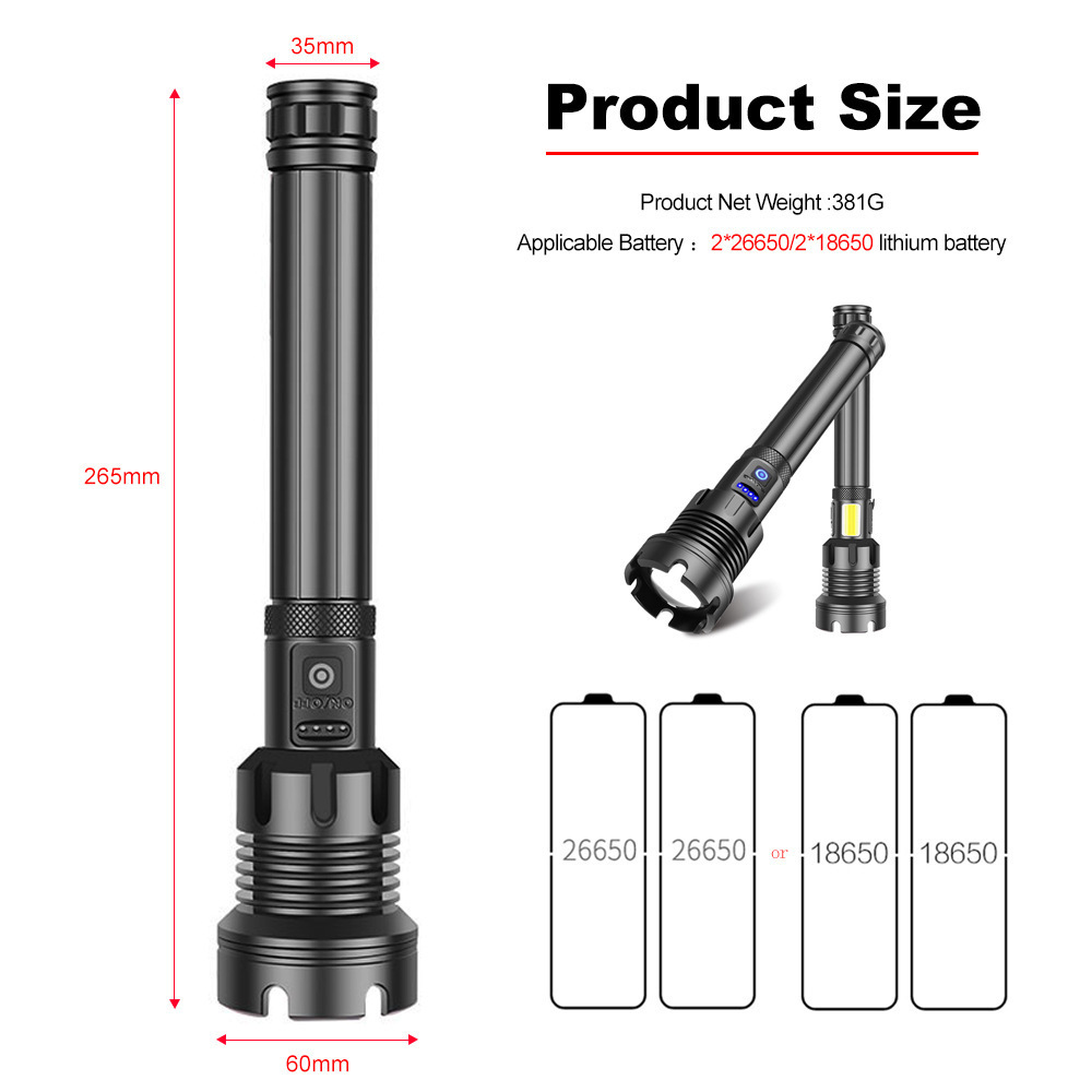 Most Professional High Power 1500 Lumen P90 Portable Aluminum LED Torch USB Rechargeable Flashlights Waterproof