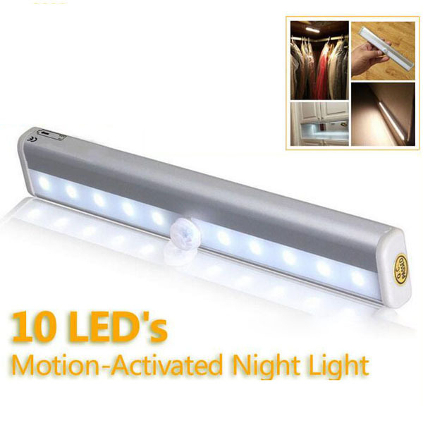 Topsale Closet Lights Wireless Light Bar Cabinet Kitchen Wardrobe Motion Sensor 10 LED Night Light