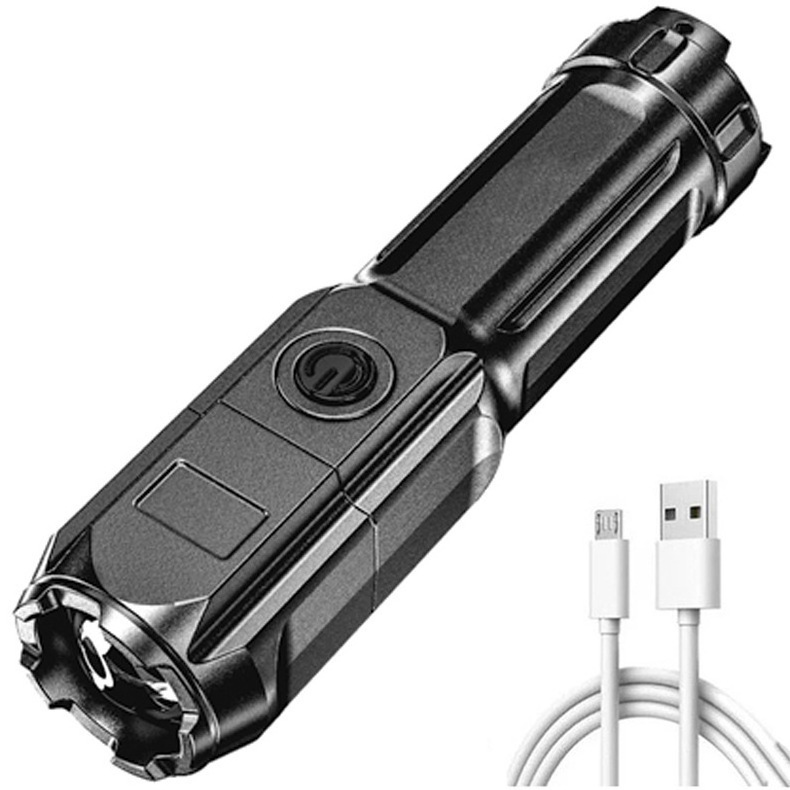 New Zoomable  Flashlight Strong Light Rechargeable Household Outdoor Portable Durable Long-range Ultra-bright Led ABS Flashlight