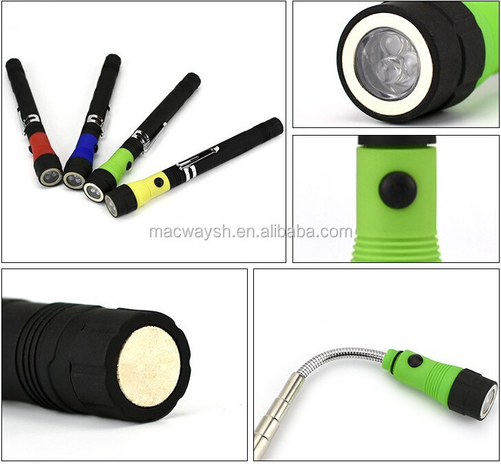 3 LED Torch Magnetic Base Emergency Portable Flexible Mini Plastic Flashlight With Pick Up Tool