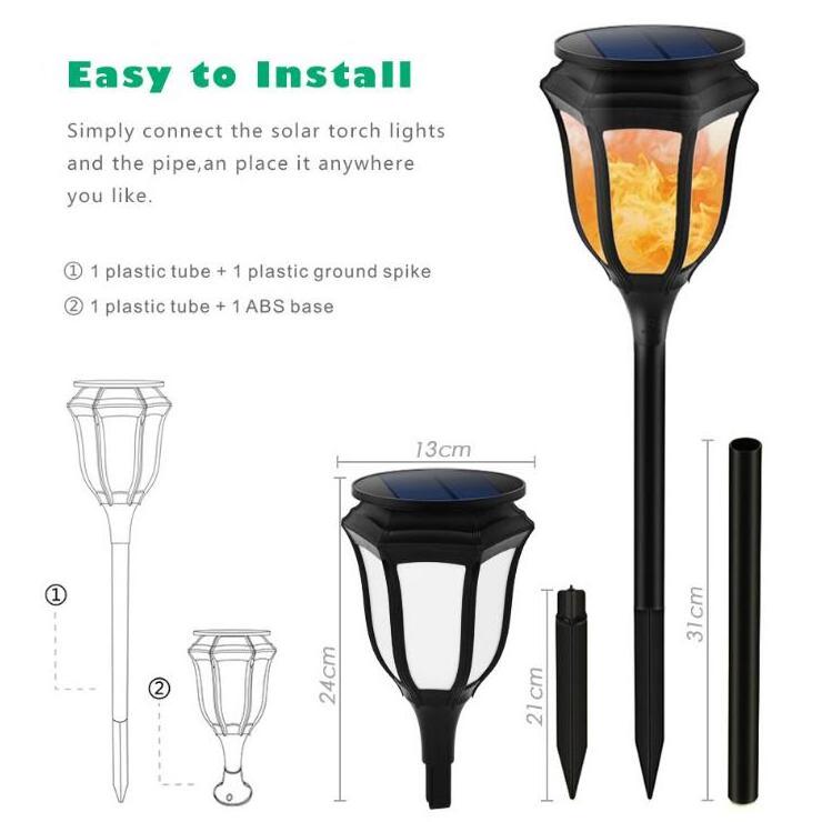 Waterproof Solar Power Flickering Flames Torches Lights Outdoor Landscape Decoration Lighting Dusk to Dawn Security Torch Light