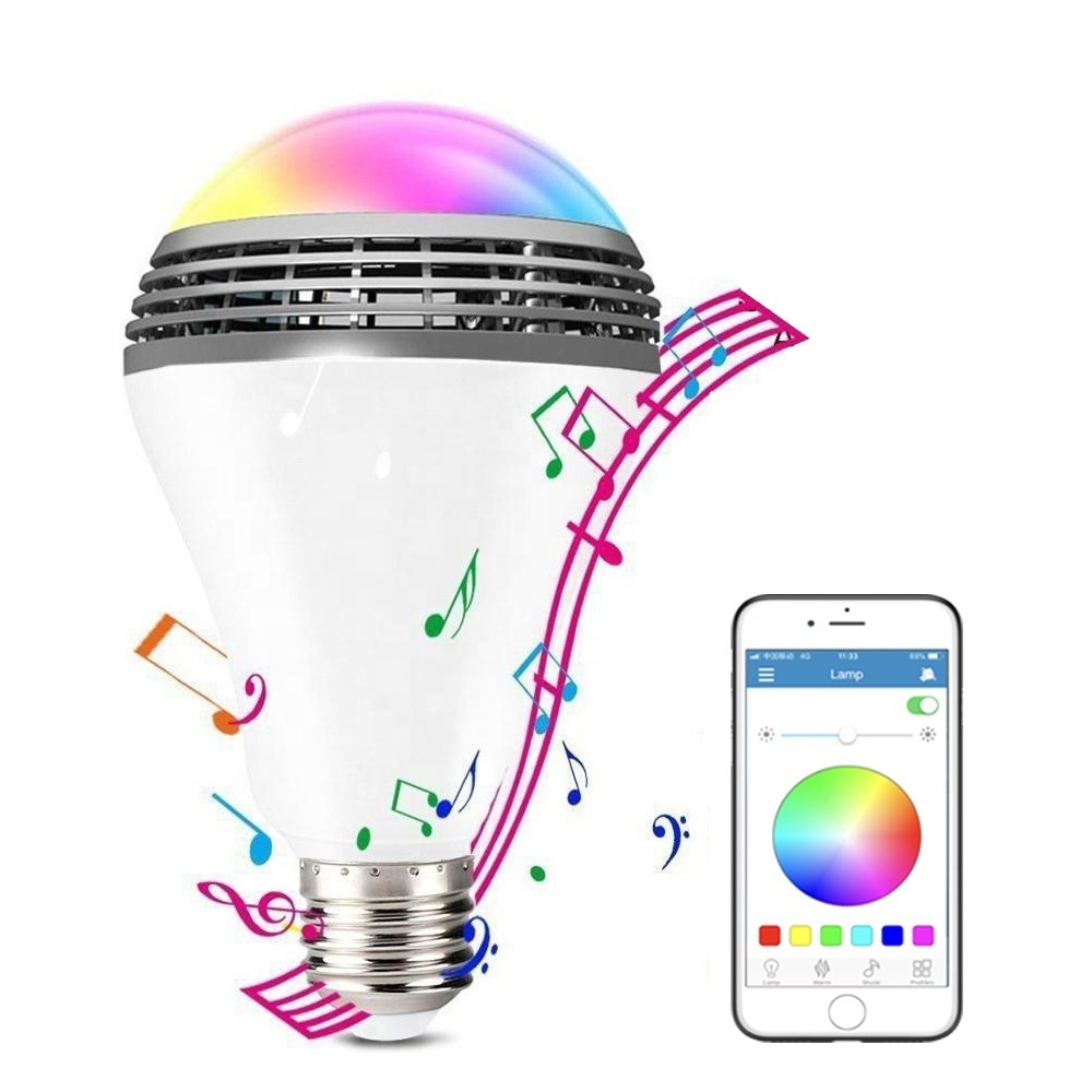 LED Wireless Light Bulb Speaker, E27 Remote Control 12W LED Bulb Speaker RGB Smart Music Bulb