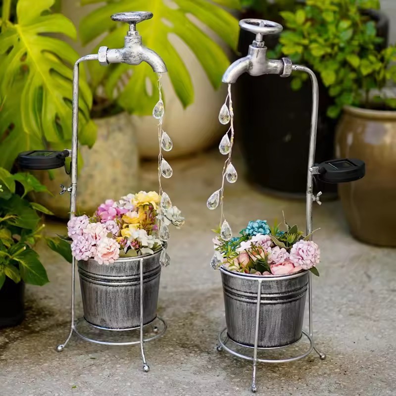 Solar Powered Faucet Decorative Garden Light Outdoor Waterproof Courtyard Light Decorative Drip Lamp